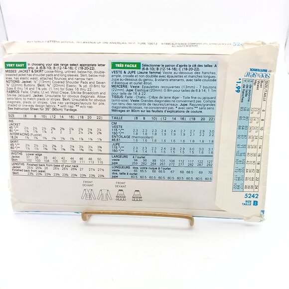 See & Sew Misses Jacket & Skirt Pattern Size B (12-14-16) 5242 Vintage Sewing - Picture 2 of 2